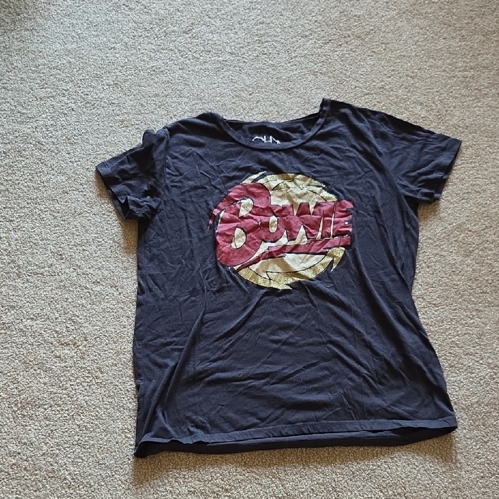 Chaser David Bowie Black Graphic T-Shirt Sz L Red Gold Lightning Bolt